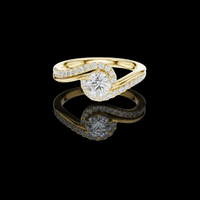 Round Cut Moissanite Diamond Swirl Halo Pave Engagement Ring