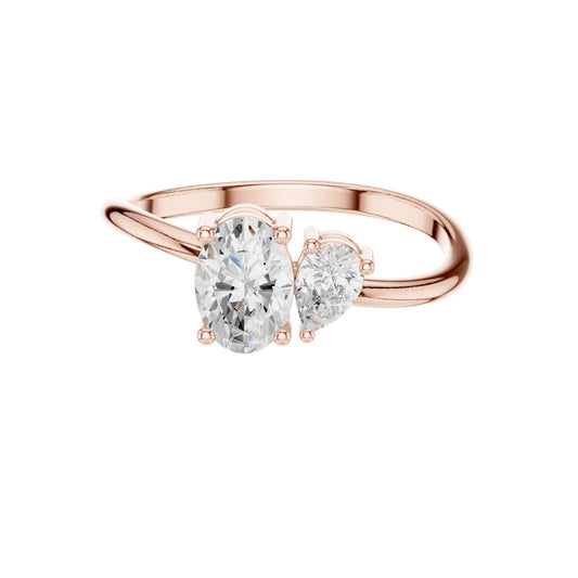 Oval and Pear Moissanite Diamond Toi et Moi Engagement Ring