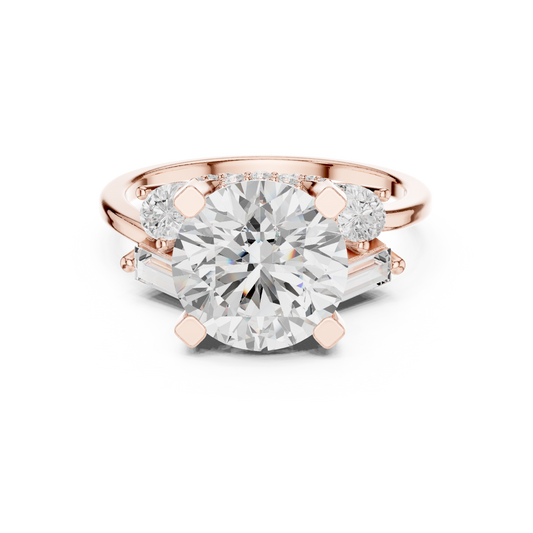Round Brilliant Moissanite Diamond Ring with Side Stones