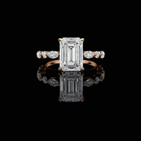 Emerald Cut Pave Band Moissanite Engagement Ring