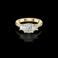 Cushion Three Stone Moissanite Ring With Tapered Side Stone