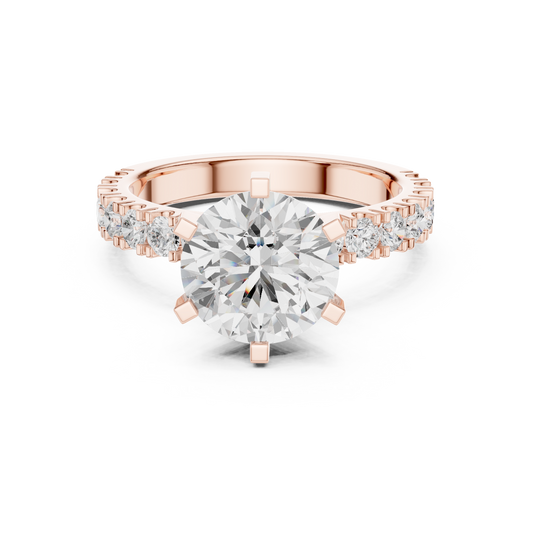 Round Cut Moissanite Diamond Pave Solitaire Engagement Ring