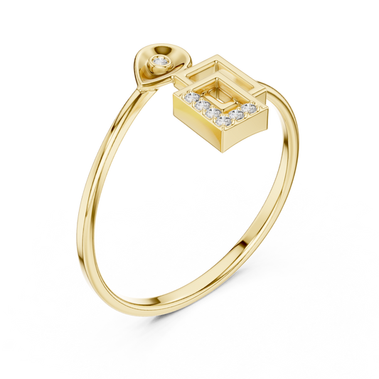 Geometric Drop Shape Ring in Brilliant Round Moissanite Diamond