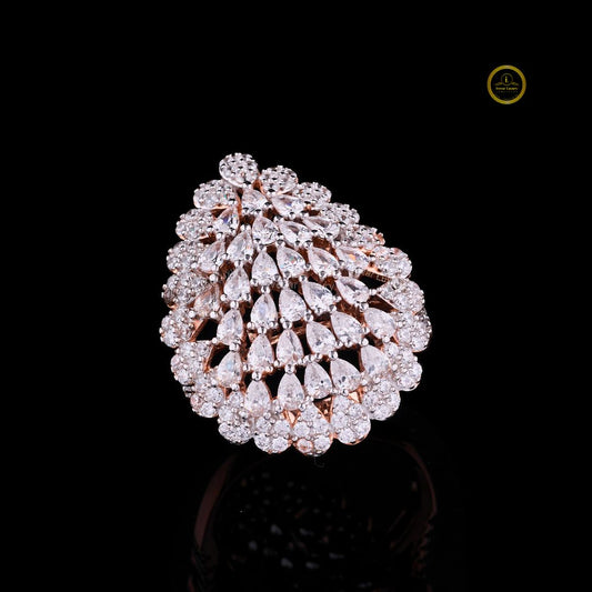 Pear Cut Lab Diamond Cluster Cocktail Ring with Round Diamond Halo