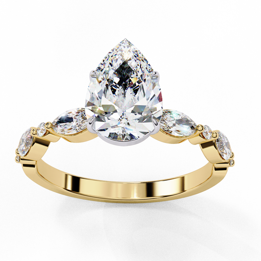 Teardrop Pear Lab Diamond Pave Setting Anniversary Ring