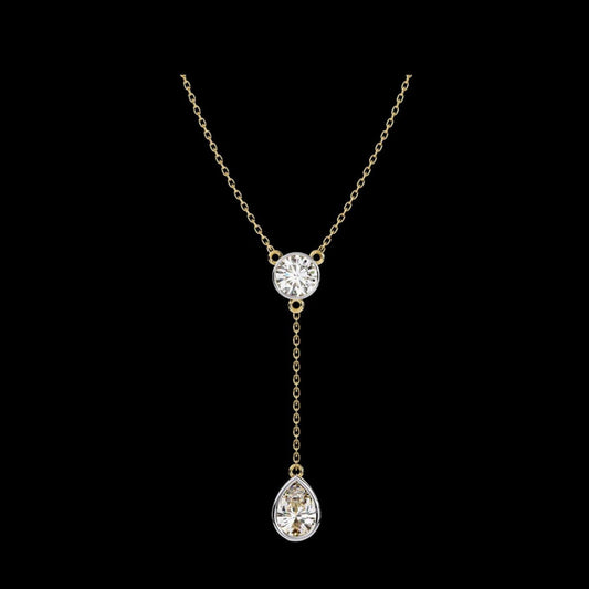 0.65 CT The Eternal Bezel Glow Pear & Round Cut Lab Grown Diamond Drop Necklace For Loved One