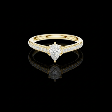 Pear Cut Lab Grown Diamond Solitaire Ring with pave Band