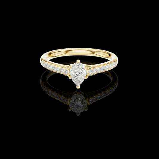 Pear Cut Moissanite Diamond Solitaire Engagement Ring With Pave Band