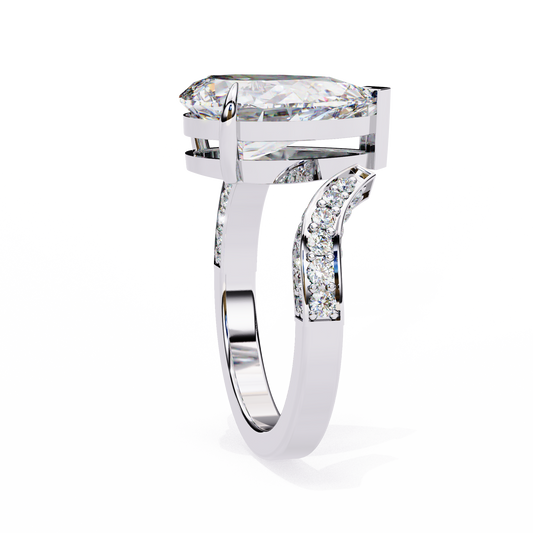 East West Pear Cut Moissanite Diamond Bypass Wedding Ring