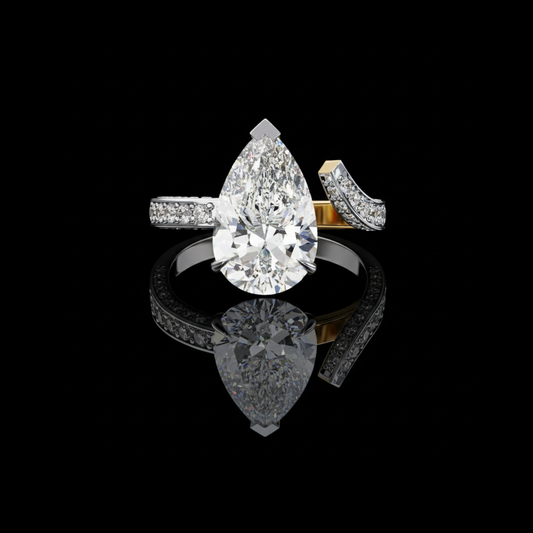 3.07 CT Eternal Harmony Teardrop Lab Grown Diamond Ring with Curved Wedding Band