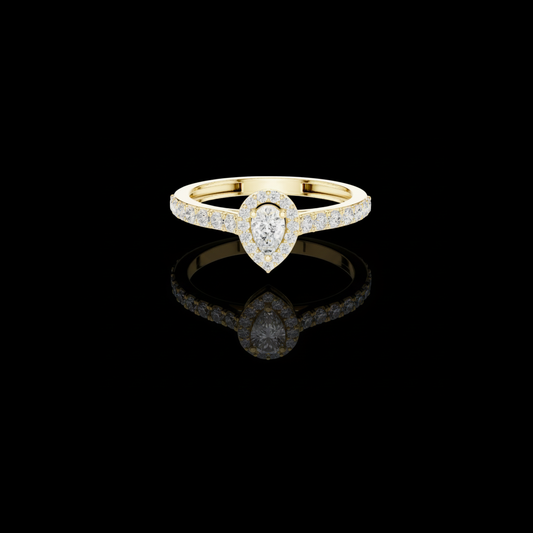 0.15 CT Sophisticated Pear Shaped Moissanite Diamond Halo Ring with Pave Diamond Band