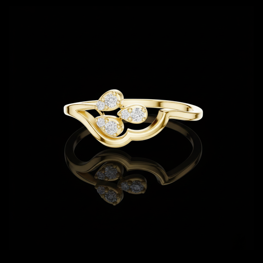 0.081 TCW Elegant Triple Teardrop Moissanite Diamond Leaf Ring Dainty Nature Inspired Luxury Band For Women