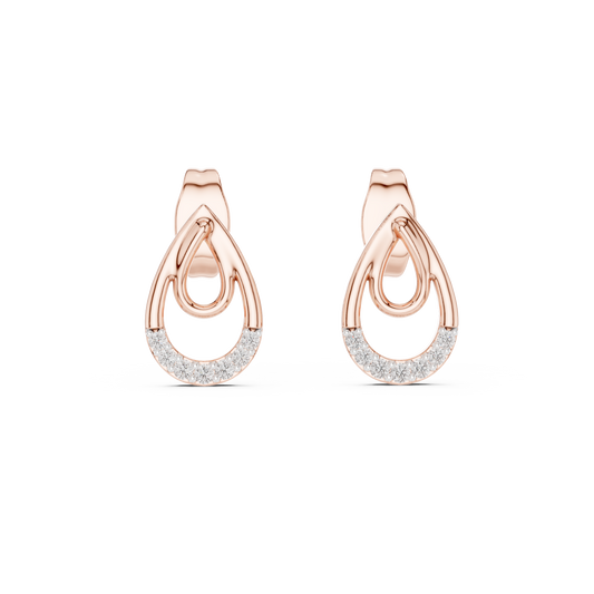 Iconic Loop Round Lab Diamond Stud Earrings with Interlinked Teardrop Elegance