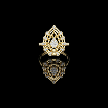 0.38 TCW Teardrop Royale Shaped With Round Moissanite Diamond Ring with Halo Design