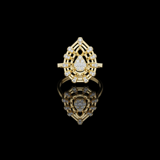 0.38 TCW Teardrop Royale Shaped With Round Moissanite Diamond Ring with Halo Design