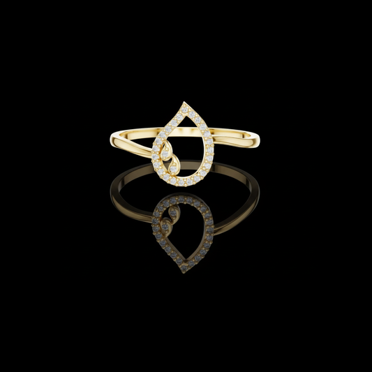 0.05 TCW Teardrop Shaped Open Halo Moissanite Ring with Pave Diamonds Delicate Dewdrop Design