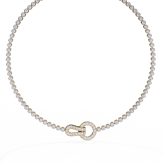 Pave Buckle Clasp Round Moissanite Diamond Tennis Necklace