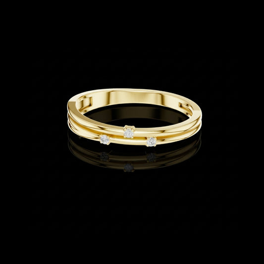 Three Lab Grown Diamond Flush Set Gold Band Ring