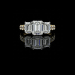 Three Stone Emerald Lab Diamond Engagement Ring With Emerald Side Stone