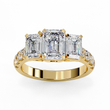 Three Stone Emerald Lab Diamond Engagement Ring With Emerald Side Stone