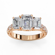 Three Stone Emerald Lab Diamond Engagement Ring With Emerald Side Stone