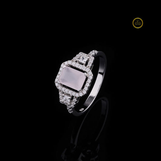 Emerald Cut Roseave Band Halo Lab Diamond Ring with Split Shank