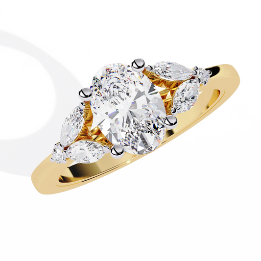 1.06 CT Exquisite Oval Cut Moissanite Diamond Ring with Marquise Side Stones for Women's Day