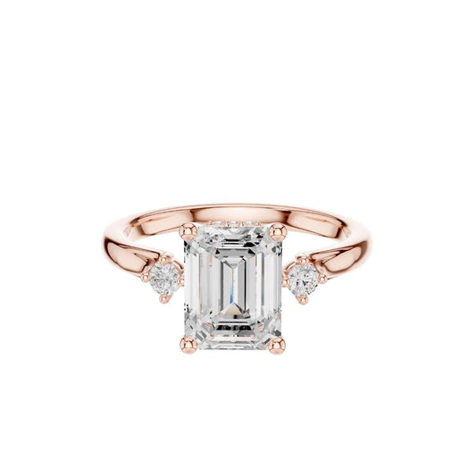 Three Stone Emerald Cut Lab Diamond Engagement Ring
