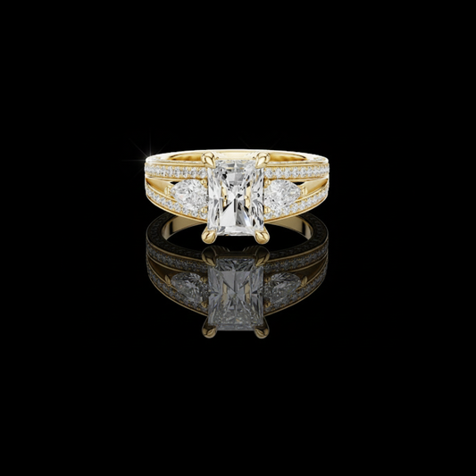 2.00 CT Opulent Radiant Cut Lab Grown Diamond Three Stone Bridal Ring Set with Pave Diamond Accents