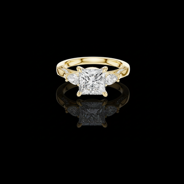 Princess Three Stone Lab Grown Filigree Cathedral Ring