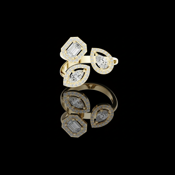 Mixed Cut Halo Moissanite Open Bypass Wedding Ring
