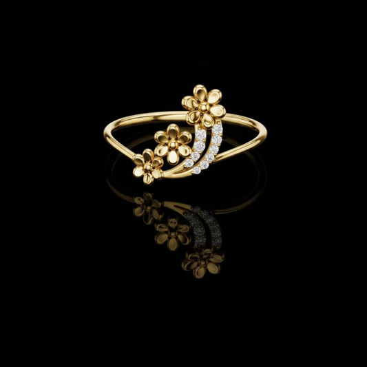 0.035 TCW Radiant Triple-Flower Ring with Round Moissanite Diamond-Accented Curved Stems