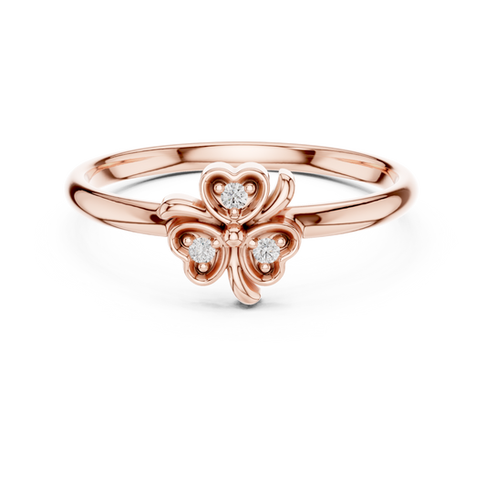 0.018 TCW Radiant Three Heart Petal Clover Lab Grown Ring with Sparkle Round Diamond Accents
