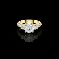Round Three Stone Engagement Lab Grown Cathedral Ring