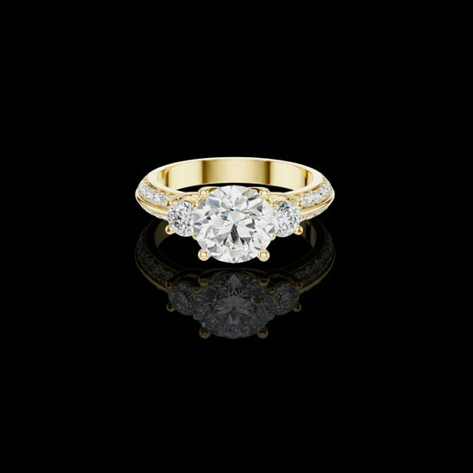 Round Three Stone Engagement Lab Diamond Cathedral Ring
