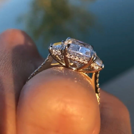 Cushion Cut Three Stone Lab Grown Diamond Engagement Ring
