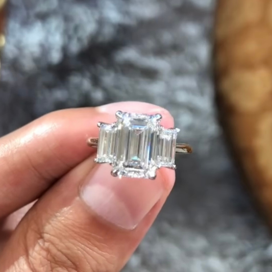 Emerald Lab Grown Diamond Three Stone Wedding Ring