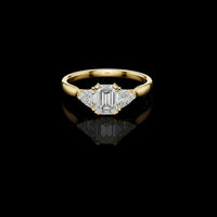 Emerald Cut Moissanite Diamond Ring with Trillion Side Stones