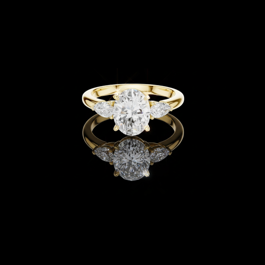 2.00 CT Stylish Oval Cut Three Stone Lab Grown Diamond Ring with Pear Cut Side Diamonds