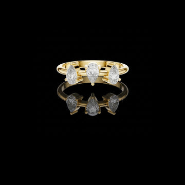 0.50 TCW Contemporary Three Stone Ring Featuring Pear Cut Lab Diamond in a Floating Bar Setting