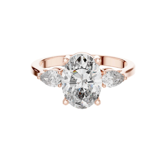 Classic Oval Three Stone Lab Diamond Ring With Pear Side Stone
