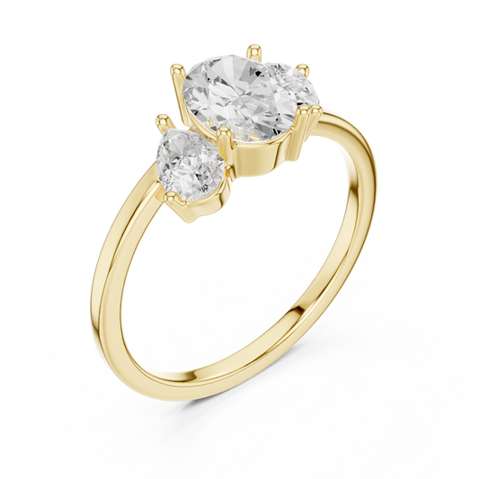 Three Stone Oval Moissanite Diamond Engagement Ring With Pear Side Stone