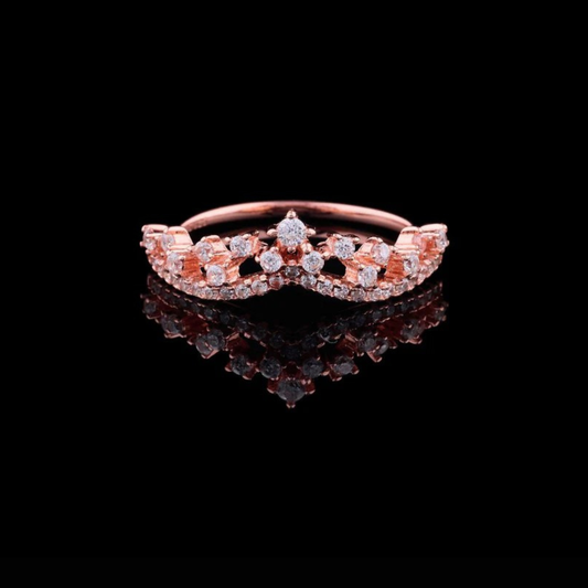 0.35 TCW Rose Gold Tiara-Inspired Lab Diamond Crown Ring Elegant Round Brilliant Cut Band for Royal-Inspired Fine Jewelry