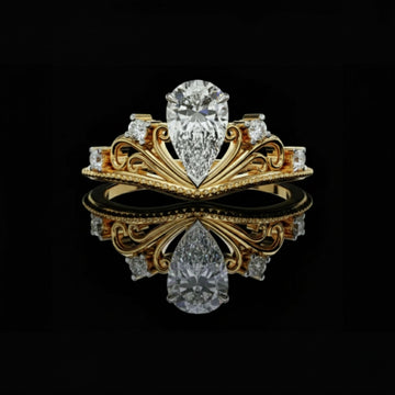 0.97 CT Classic Lab Grown Diamond Vintage Pear Cut Tiara Crown Royal Statement Wedding Ring for Her