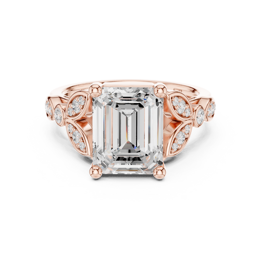 Emerald Cut Moissanite Diamond Vintage Halo Engagement Ring With Sculpted Band