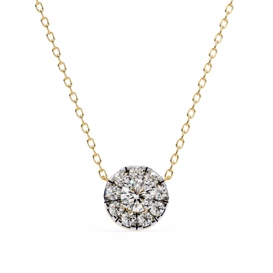 Round Cut Solitaire Halo Pendant with Center Moissanite and Cluster Accent Stones