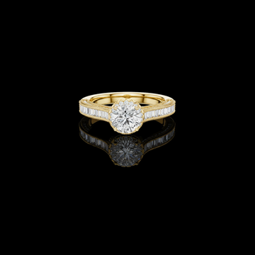 Round Cut Lab Grown Diamond Ring  Baguette Side Stones Cathedral Solitaire
