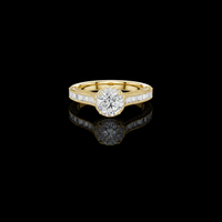 Round Cut Moissanite Diamond Ring  Baguette Side Stones Cathedral Solitaire
