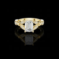 Emerald Cut Lab Grown Diamond Ring with Intricate Leaf Motif Band