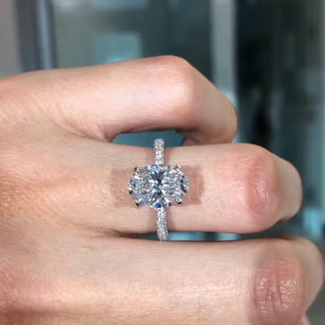 Oval Cut Moissanite Diamond Hidden Halo pave Ring